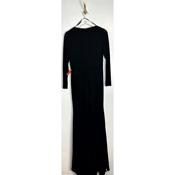 MAC DUGGAL Faux Wrap Long Sleeve Gown W/ Applique Detail in Black Size US 6 - Picture 7 of 9